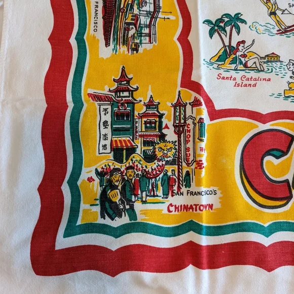 1950's VINTAGE CALIFORNIA souvenir TABLECLOTH 50's